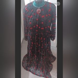 Zara dress, SZ:S, Beautiful black dress with red flowers